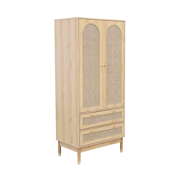 sweeek - Dressing penderie Judith 2 Portes 2 tiroirs cannage. poignées et Pieds Finition dorée. 80 x 50 x 180 cm sweeek - Dressing penderie Judith 2 Portes 2 tiroirs cannage. poignées et Pieds Finition dorée. 80 x 50 x 180 cm