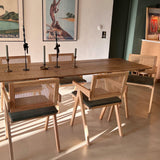 HOMIFAB Chaise en Bois Massif, cannage Naturel et Velours côtelé Vert - Lina