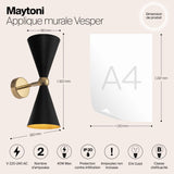 MAYTONI DECORATIVE LIGHTING Applique Murale Moderne Vesper, en Métal, Noir et Or, IP20, 2 ampoules excl. 2xE14 40W 230V.