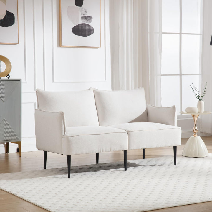 DAYALANE Canapé de 2 Places en Chenille Petit Canapé avec Accoudoirs Sofa à Coussin Rembourré et Cadre en Métal, Blanc