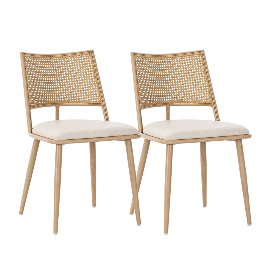 Merax Lot de 2 Chaises de Salle à Manger, Chaises de Cuisine avec Siège en Polyuréthane et Dossier en Rotin, Chaise Rembourrée pour Salle à Manger, Salon et Chambre à Coucher, Pieds en Métal, Beige