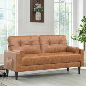 Aotumm Ciort Canapé 2 places, moderne avec coussins épais, 2 oreillers et 2 poches de rangement, canapé en cuir confortable pour salon, chambre à coucher, bureau, montage facile, petit canapé 2 places