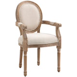 HOMCOM Chaise de Salle à Manger Chaise de Salon médaillon Style Louis XVI Bois Massif patiné sculpté Tissu Lin Crème