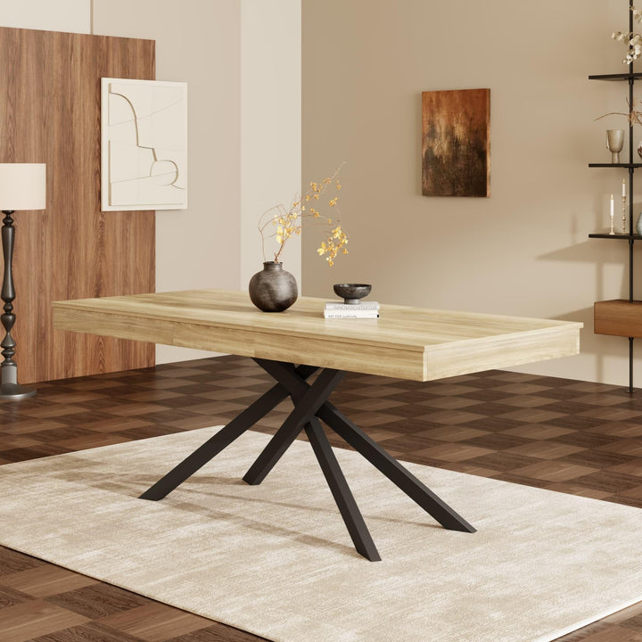 EURHCIO Table à Manger Extensible 140-180x80x76cm,Table Salle à Manger Rectangulaire pour 6 à 8 Personnes,Pieds en Métal,pour Cuisine Salon (Brun) EURHCIO Table à Manger Extensible 140-180x80x76cm,Table Salle à Manger Rectangulaire pour 6 à 8 Personnes,Pieds en Métal,pour Cuisine Salon (Brun)