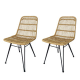 Kosmi - Lot de 2 Chaises Style Nature Aspect rotin en résine tressée et Pieds en métal Noir