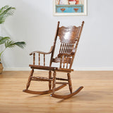 Fauteuils de salon à bascule,rocking chair adulte interieur,rocking chair adulte en bois,Grand dossier avec texte gravé, adapté pour porche, jardin, bureau, terrasse, chaise rétro ( Color : Walnut , S