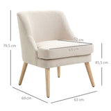 HOMCOM Fauteuil Scandinave Fauteuil Salon Confortable Fauteuil Beige pour Chambre Pieds en Bois Massif revêtement Tissu Lin