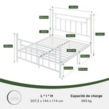 MUTICOR Lit métal 140x200 cm avec tête et Pied de lit, Rangement, Blanc