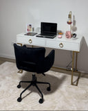 Table Console Blanche et Dorée avec 2 Tiroirs Poignées Design Idéale comme Coiffeuse ou Bureau pour Chambre ou Salon Glamour Beliani