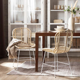 KLAST Lot de 2 Chaises de Salle à Manger en Rotin Naturel avec Pieds Blancs, Design Artisanal, Résistant et Durable, avec des Variations Uniques de Couleur
