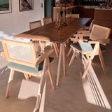 HOMIFAB Chaise en Bois Massif, cannage Naturel et Velours côtelé Vert - Lina