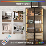 KOMHTOM Armoire de Rangement LED pour Salle de Bain avec Portes en Verre, Meuble Rangement Salle de Bain avec tiroirs Armoire de Toilette Moderne et Minimaliste vitrine en Verre (1)