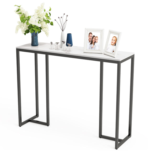 FATIVO Console Meuble Entrée en Marbre: Table Console Blanche Scandinave Meuble d’Entrée Bout de Canapé Noir pour Entrée Couloir Salon - 100x30x78.5 cm