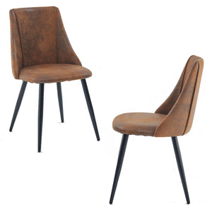 MEUBLE COSY Lot de 2 Chaises de Salle à Manger Rétro Fauteuil Assise rembourrée en suédine Pieds en métal pour Cuisine Salon Chambre Bureau, Style Industriel, Marron, 52,5x49,5x83cm