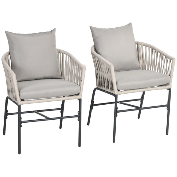 Outsunny Lot de 2 fauteuils d'extérieur chaises de Jardin 2 Places et métal et Corde PE avec Coussins, Noir et Gris