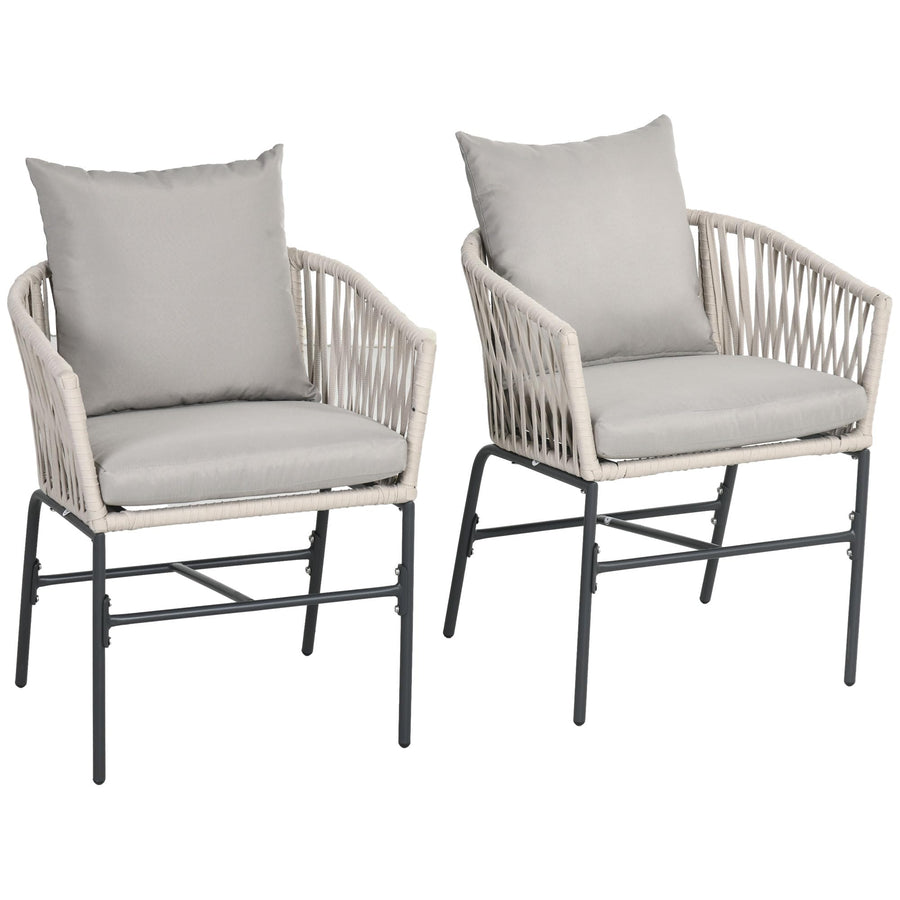 Outsunny Lot de 2 fauteuils d Outsunny Lot de 2 fauteuils d'extérieur chaises de Jardin 2 Places et métal et Corde PE avec Coussins, Noir et Gris