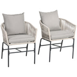 Outsunny Lot de 2 fauteuils d'extérieur chaises de Jardin 2 Places et métal et Corde PE avec Coussins, Noir et Gris