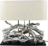 Guru-Shop Lampe de Table Marimbula, Fait Main Unique à Partir de Matériaux Naturels, Bois, Coton, 46x50x16 cm, Natureelights, Lampes de Table en Matériau Naturel