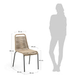 Kave Home - Chaise de Salle à Manger Lambton Marron Clair en Corde en Polyester et Pieds en Acier Noir pour Usage intérieur et extérieur