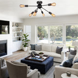 MRHYSWD Luminaire Plafonnier Noir Industriel Vintage Moderne, 6 LumièRes De Lustre Plafonnier E27 Chambre Salon Salle De Bain Cuisine Couloir Salle à Manger Paille Entree, Sans Ampoules