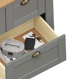 IDIMEX Commode Chambre Bolton L 110 cm en Bois Massif Gris et Brun 7 tiroirs Meuble de Rangement Adulte Buffet Pratique Style Campagne Classique avec Poignets Coquille en métal Coloris Bronze