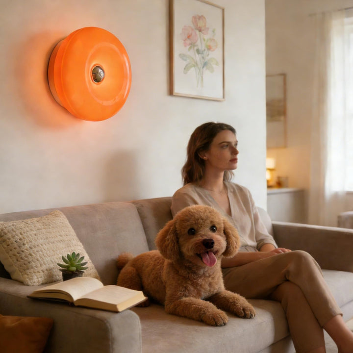 Générique Appliques murales - Appliques murales à piles, Lampe donut orange | Table d'art moderne du milieu du siècle et déco murale pour un chevet, décoration de chambre esthétique et cool et funky