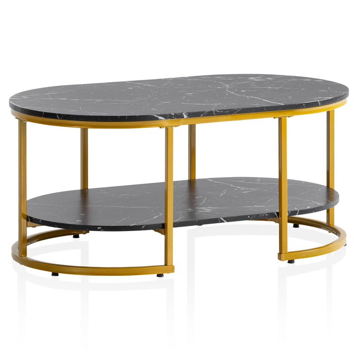 WOHNLING Table basse 100 x 60 x 45 cm - Noir avec aspect marbre - Table de salon design rectangulaire avec étagère - Table basse moderne avec structure en métal doré WOHNLING Table basse 100 x 60 x 45 cm - Noir avec aspect marbre - Table de salon design rectangulaire avec étagère - Table basse moderne avec structure en métal doré