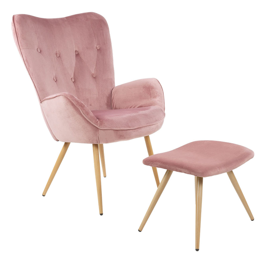 Albatros Fauteuil avec Tabouret York, Rose, Housse en Velours, confortablement rembourré, Fauteuil TV, Fauteuil rembourré