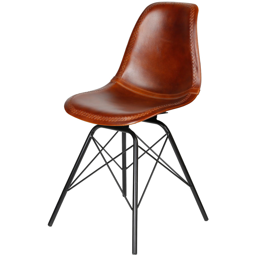 Casa Moro Chaise de salle à manger, en cuir véritable, marron, structure en métal, chaise de salle d'attente, de conférence, moderne