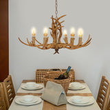 Gorgivous Lustre rustique en bois de cerf à 6 têtes, éclairage de lustre en corne de cerf de Style country rétro pour salon Bar cuisine salle à manger