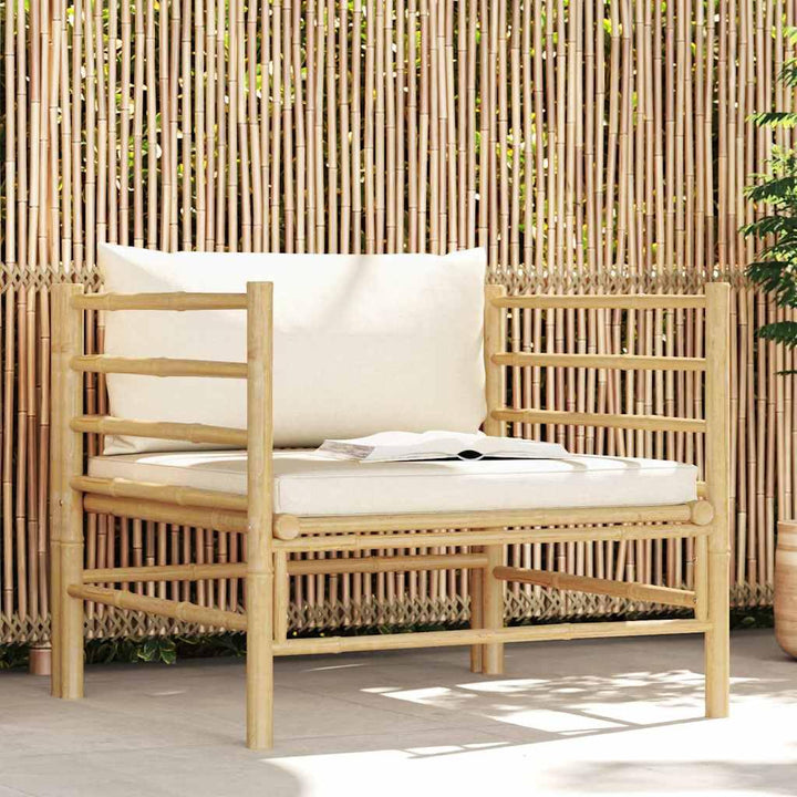 vidaXL Canapé de Jardin avec Coussins Fauteuil d'Extérieur Canapé de Patio Meuble de Terrasse Fauteuil de Jardin Blanc Crème Bambou