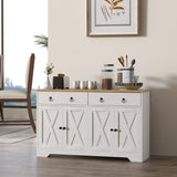 HOMCOM Buffet Meuble de Rangement Armoire de Cuisine Style Rural 2 tiroirs et 2 placards avec étagères à hauteurs réglables - dim. 121L x 37l x 75H cm Blanc