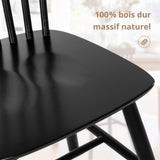 LUE BONA Lot de 2 Chaises de Salle à Manger, Chaise en Bois Massif avec Dossier à Barreaux, Style Windsor Classique pour Cuisine & Salon, Noir