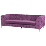 Canapé Fixe 3 Places Capitonné en Velours Violet de Qualité Idéal pour Salon au Design Glamour et Traditionnel Beliani