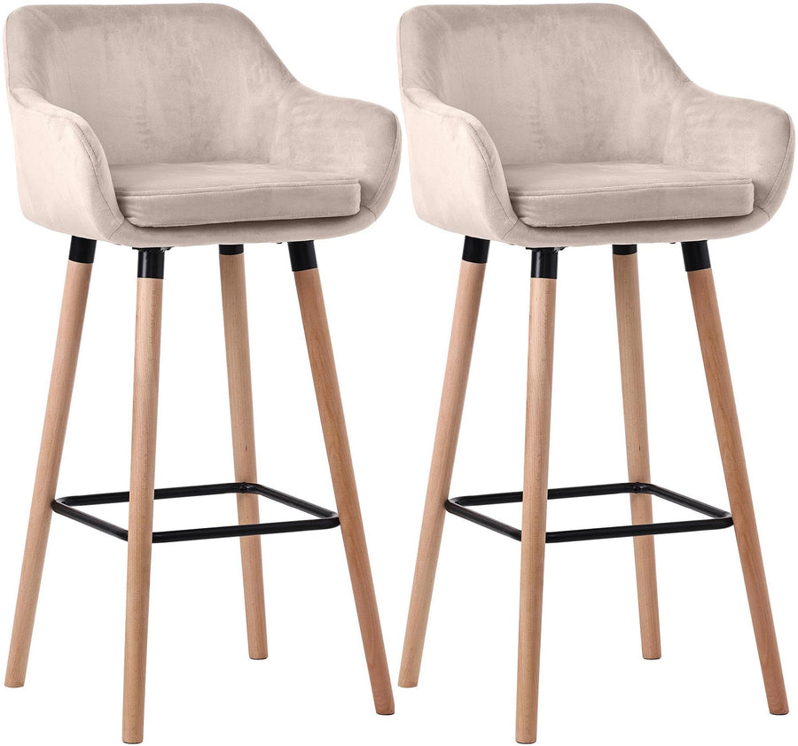 CLP Lot De 2 Tabourets De Bar Grant en Velours I Chaise Haute De Bar Et De Cuisine I Assise Et Dossier Rembourrés I Piètement en Bois I, Couleur:crème CLP Lot De 2 Tabourets De Bar Grant en Velours I Chaise Haute De Bar Et De Cuisine I Assise Et Dossier Rembourrés I Piètement en Bois I, Couleur:crème