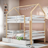 Lit cabane Enfant 90x200 avec Grands tiroirs,lit Mezzanine 90x200,lit superposé 2 Places 90x200,lit Enfant en Forme de Maison,lit Double,lit Maison en Bois de pin pour Enfant 90 x 200 cm,Blanc Bois