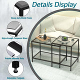 Lot de 2 tables basses carrées modernes en verre - Petite table d'appoint - Table basse pour salon, chambre à coucher, bureau - 60/40 cm - Noir