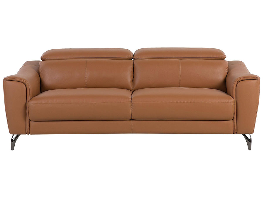 Canapé Design 3 Places en Cuir et Cuir PU Marron avec Appuis-têtes Ajustables pour Salon au Style Moderne Beliani Canapé Design 3 Places en Cuir et Cuir PU Marron avec Appuis-têtes Ajustables pour Salon au Style Moderne Beliani
