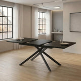B&D home Table à manger LARS, extensible 120-160 x 80 cm, 4-6 personnes Table de cuisine Table en bois avec structure en croix noir pour cuisine, salle à manger, design industriel moderne, marbre-noir