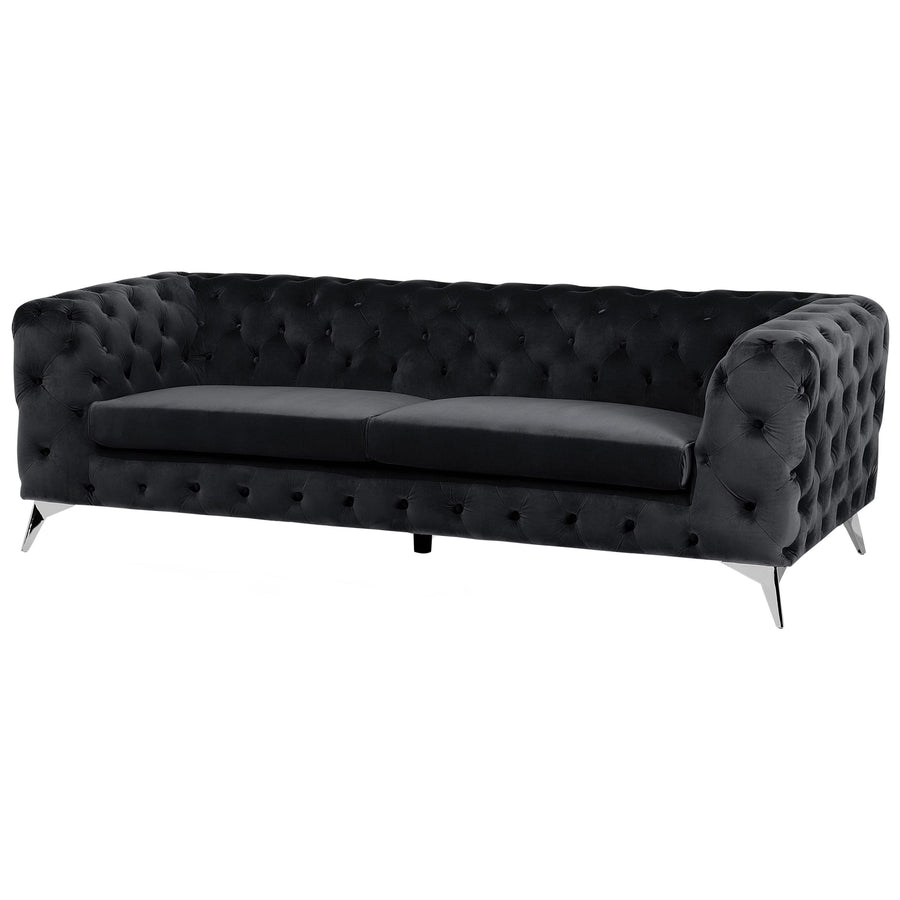 Canapé Fixe 3 Places Capitonné en Velours Noir de Qualité Idéal pour Salon au Design Glamour et Traditionnel Beliani Canapé Fixe 3 Places Capitonné en Velours Noir de Qualité Idéal pour Salon au Design Glamour et Traditionnel Beliani