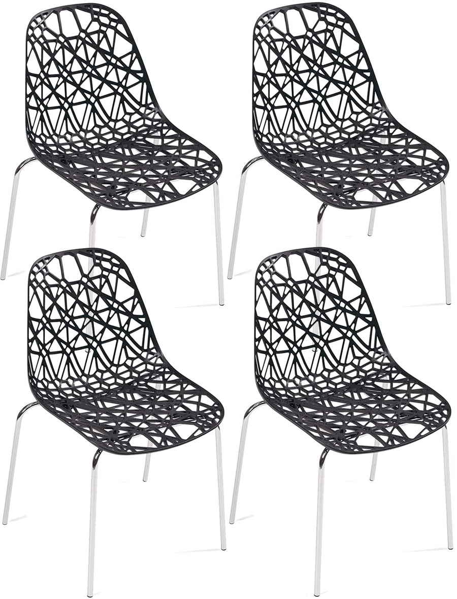 KAYELLES Lot de 4 chaises Cuisine Design Moderne ajourée Pied Chrome IKO (Noir)