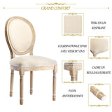 HomeMiYN Chaise Medaillon Lot de 2, Chaise de Salle à Manger de Style Louis-XVI en Tissu Lin, Chaises de Dîner Dossier Doux pour Chambre, Salon, Restaurant, Beige
