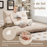 COSTWAY Canapé-lit Paresseux Pliable, Canapé Convertible avec Dossier Réglable à 42 Positions, Chauffeuse avec 2 Oreillers, Sofa pour Salon, Chambre, Balcon, Beige