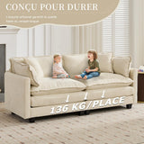 Canapé modulable 2 places L 198 cm, chenille beige, double coussins