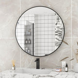 Koonmi Miroir Mural Rond Noir 60 cm avec Cadre en métal brossé pour Salle de Bain, lavabo, Salon, Chambre à Coucher, entrée Murale…