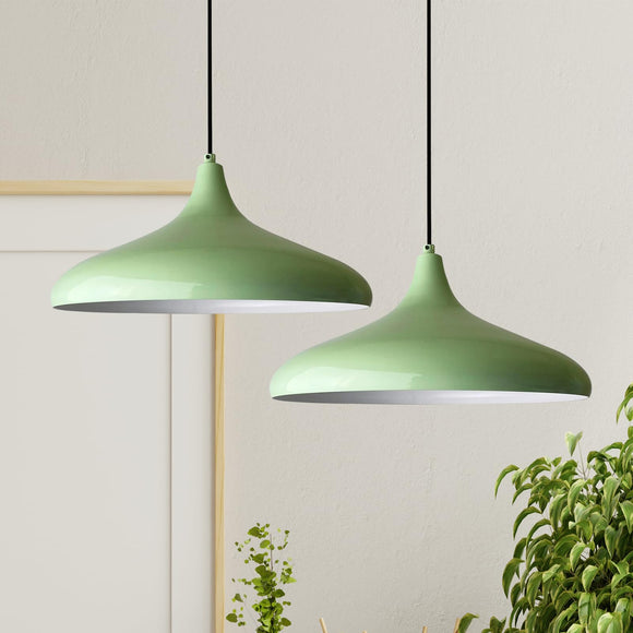 bamyum Champion Lot de 2 Suspension Luminaire Vintage, Lustre Salon de 35 cm, Lustre Cuisine en Métal, Lampe E27 Vintage pour Chambre, Suspension Luminaire pour Salle à Manger, Couloir, Menthe Verte