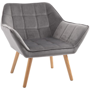HOMCOM Fauteuil Salon Chaise Coiffeuse Fauteuil scandinave avec Dossier Haut et accoudoir rembourré - Fauteuil Chambre avec Pied en Bois, revêtement en Effet Velours, 67 x 61,5 x 71 cm, Gris