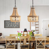 HMASNSEIY Lustre en Perles de Bois, luminaire Suspendu à 8 lumières, Style bohème, E14, plafonnier Semi-encastré, Lustre rétro Vintage Rustique en Perles pour Chambre d'enfant, Hall d'entrée, Couloir