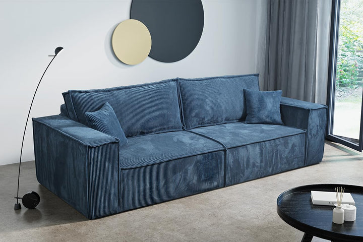 Tendencio Canapé Convertible 3 Places Vella en Velours côtelé - 255 cm - Mode lit et Coffre de Rangement (Bleu) Tendencio Canapé Convertible 3 Places Vella en Velours côtelé - 255 cm - Mode lit et Coffre de Rangement (Bleu)