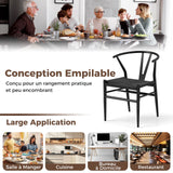 COSTWAY Chaise Wishbone Style Scandinave, Chaises avec Cadre en Métal, Dossier en Y, Assise Tressée, Chaise Design pour Salle à Manger, Salon, Bureau (Noir,2)